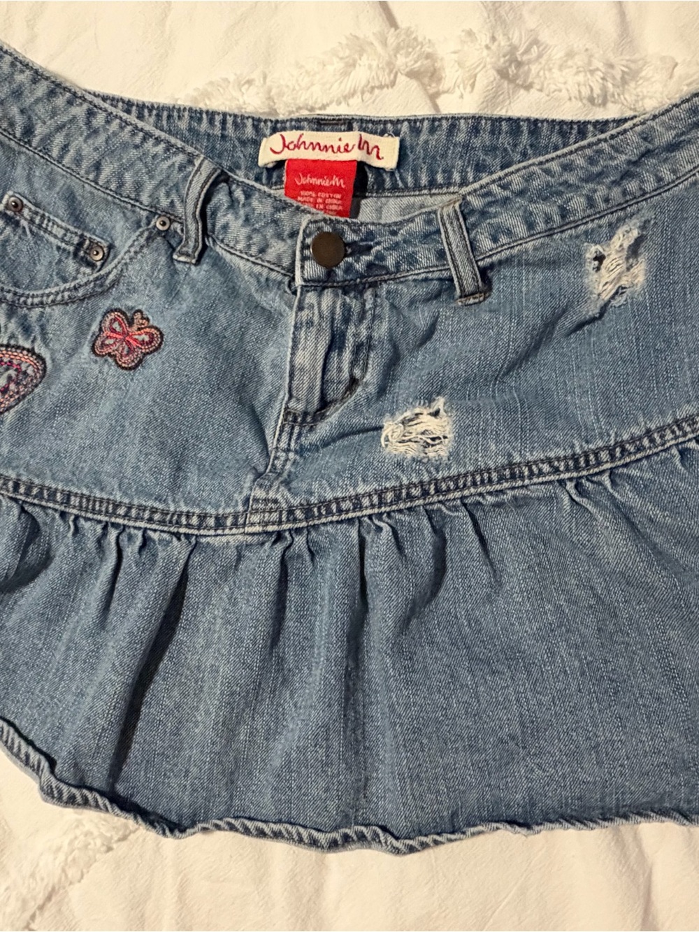 Light Blue Denim Ruffle Mini Skirt